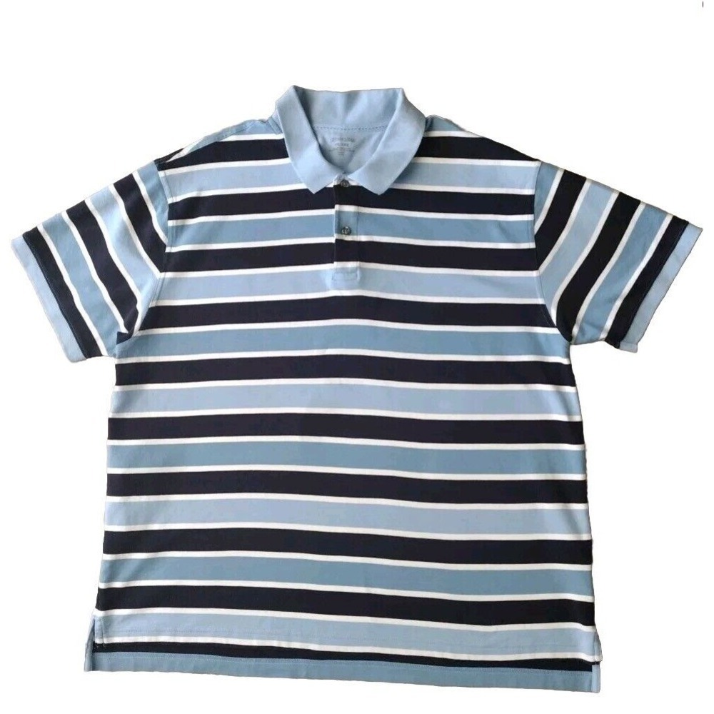 St Johns Bay Polo Shirt Men XXL Blue Striped Performance‎ Short Sleeves Casual